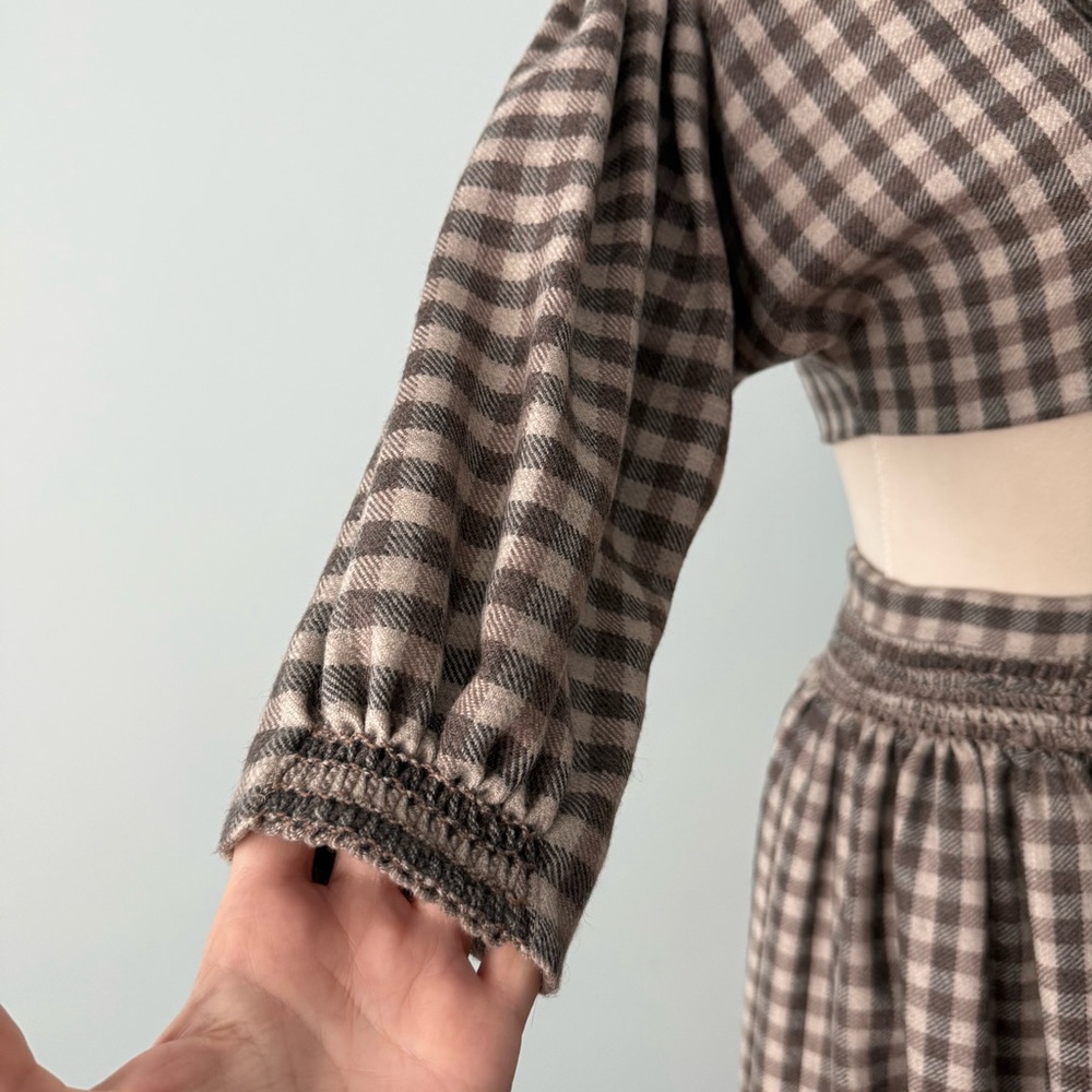 Vintage 2-Piece Brown Gingham Skirt & Crop Top Set | XS - Picture 5 of 13